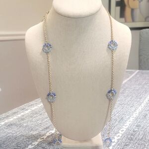 Talbots Silver Tone Cottagecore and Blue Floral Necklace 37"